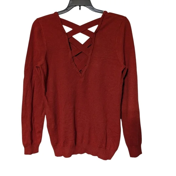 Love Ellie Women's Orange V-Neck Sweater with Cross Back Detail Size Small NWOT - Picture 2 of 7